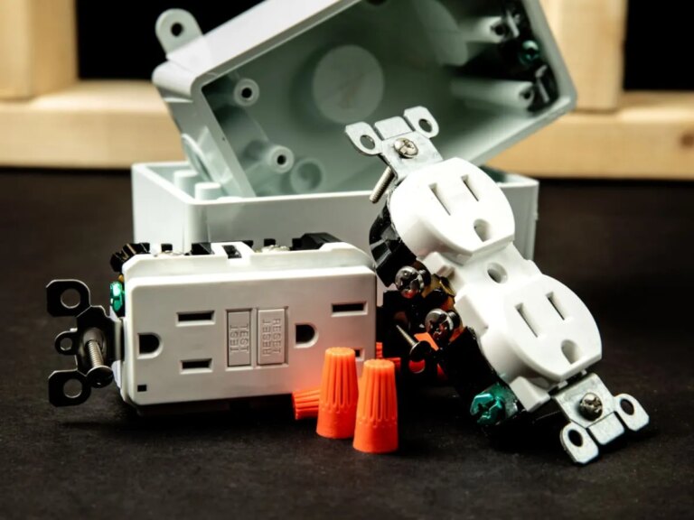 GFCI outlet and standard outlet uninstalled with outlet box