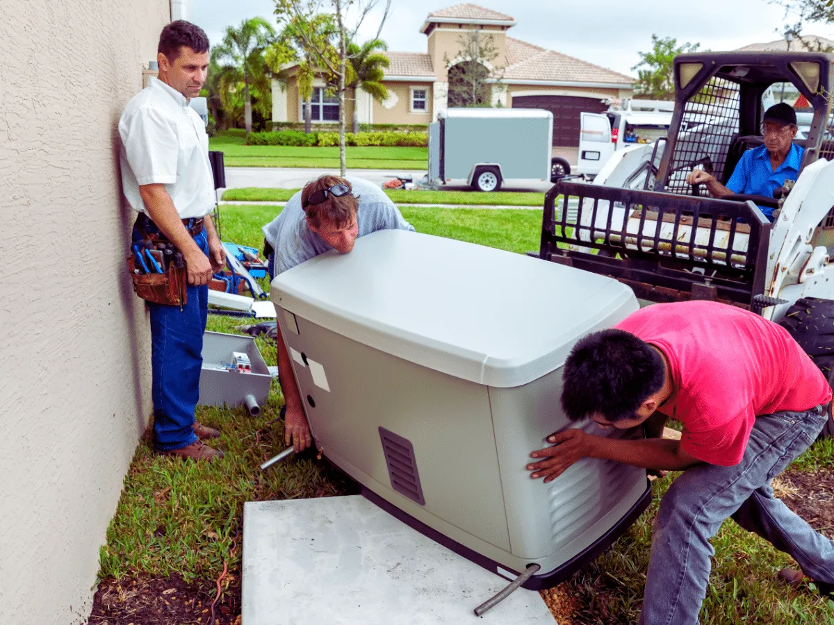 team of electricians installing home generator