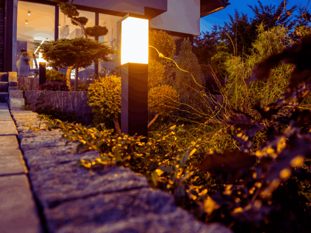 outdoor lighting along walkway to home