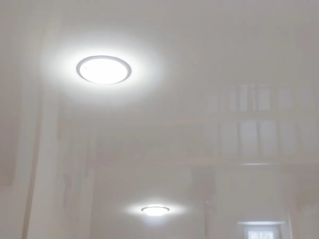 close up of modern recessed lighting in ceiling of office