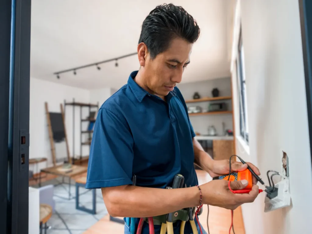 electrician using digital multimeter